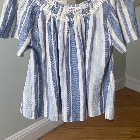 Faherty Annabelle Boho Top Organic Cotton Blend Blouse Size S Blue and White - Picture 4 of 11